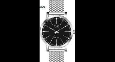 Q&Q heren horloge Q892J800Y- zilverkleurig band en zwarte wijzerplaat
