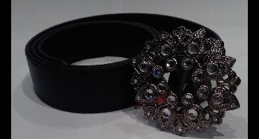 Reality Dames riem met strass gesp - Zwart lederlook - Glitter & glamour