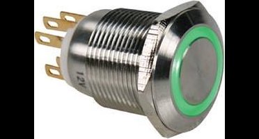 DRUKKNOP IN ROESTVRIJ STAAL SPDT 1NO 1NC - GROENE RING - 19mm