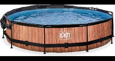 EXIT Wood Frame Zwembad ø360 - Opzetzwembad - met Filterpomp & Schaduwdoek - Rond - Bruin