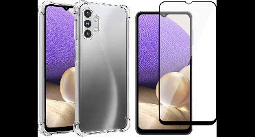 Hoesje geschikt voor Samsung Galaxy A32 5G - Screen Protector FullGuard - Back Cover Case ShockGuard Transparant & Screenprotector
