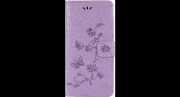 Shop4 - Geschikt voor Samsung Galaxy M51 Hoesje - Wallet Case Bloemen Vlinder Paars