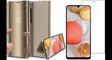 Hoesje geschikt voor Samsung Galaxy A42 - Screen Protector GlassGuard - Book Case Spiegel Goud & Screenprotector