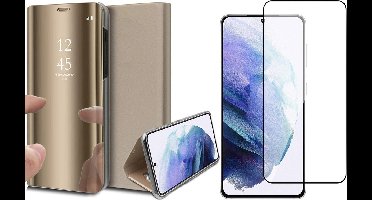 Hoesje geschikt voor Samsung Galaxy S21 Plus - Screen Protector FullGuard - Book Case Spiegel Goud & Screenprotector