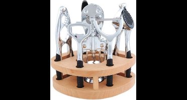 Cadeautip - KINGHOFF LUXE keukengereiset 7 delig - dunschiller, notenkraker, wijnopener, flesopener, blikopener, knoflookpers, houten standaard - vaatwasserbestendig.