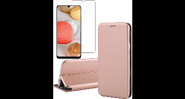 Hoesje geschikt voor Samsung A42 en Screenprotector - Book Case Slim Wallet Rosegoud + Screen Protector Glas