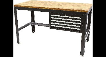 155 cm Professionele Werkbank met 5 Laden en Houten Werkblad Zwart