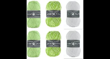 Katoen en acryl garen pakket - 6 bollen Cosy fine en Cosy fine faded - groen wit - pendikte 4 a 4,5mm