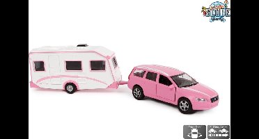 Kids Globe Die-cast Volvo V70 met Caravan - Roze, 30cm