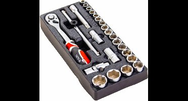 Yato Doppenset opname 1/2`` - 24-delig - 38x17x4 cm - Verlengstuk 127 mm - T-greep opname 1/2" 255 mm
