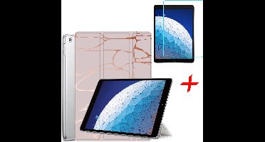 Hoes + Screenprotector geschikt vooriPad Air 2019 10.5 inch - Smart Book Case Marmer Roze