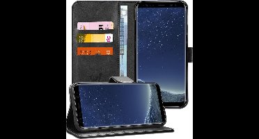 Hoesje geschikt voor Samsung Galaxy S8 - Kunstlederen Portemonnee Hoesje Zwart - Kunstleren Wallet Case TPU - Book Case - Flip Cover - Klap - 360 beschermend Telefoonhoesje