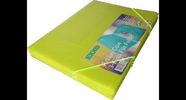 EXXO-HFP #51236 - A4 Elastomap met 3 Kleppen -Transparant Polyprop - Lime Groen - 5 stuk