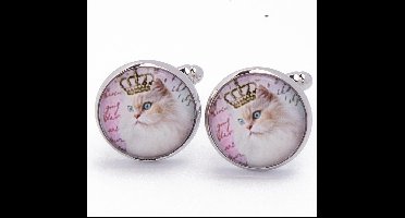 Manchetknopen - Kat Wit met Kroontje