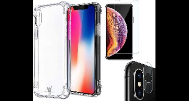 Hoesje geschikt voor iPhone XS - Transparant Shock Proof Siliconen Case + Screenprotector + Camera Protector
