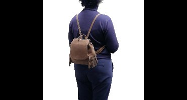 Castillo Suede Vibes Leren Franje Rugzak 5 Liter - Kleine Dames Rugtas van Leer - Bruin