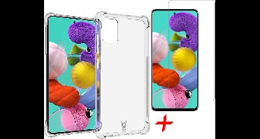 Hoesje geschikt voor Samsung Galaxy A51 - Anti Shock Proof Siliconen Back Cover Case Hoes Transparant - Tempered Glass Screenprotector