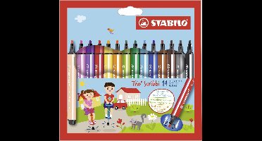 STABILO Trio Scribbi - Ergonomische Viltstift - Onverwoestbaar Door Meeverende Schrijfpunt - Etui met 14 Kleuren