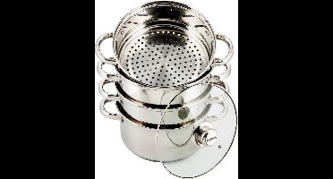 Kinghoff KH-3317 Stoompan set ∅ 18cm 5 delig - Geschikt voor alle warmtebronnen - Zilver - Glazen stoomruimtes - Stoomkookpan