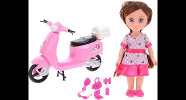 Johntoy Pop Lily Dolls - Scooter 15 Cm Roze/paars/blond 10-delig