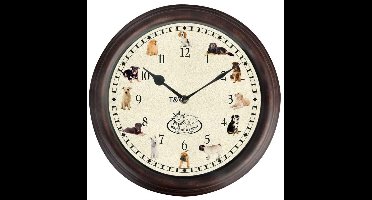 Esschert design - Klok met hondengeluiden bruin - 30x30x4cm