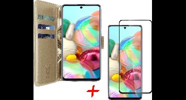 Hoesje geschikt voor Samsung Galaxy A71 - Screen Protector FullGuard - Book Case Kunstleer Pasjeshouder Goud & Screenprotector