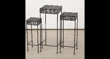 Bijzet tafel - 3 set - Smeedijzer - vierkant - 55-65-75cm - Bruin/zwart