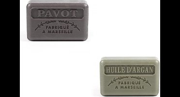 Soap bar set - zeep savon de marseille  Pavot (opium) + Huile d'argan 2x125 gr.