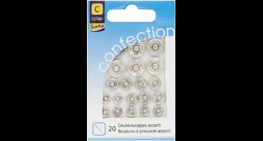 Sorbo Confection drukknopen aannaaibaar - 20 stuks assorti - 7 - 12 mm - zilver - drukkers - roestvrij en nikkelvrij