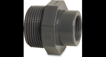 Mega Soknippel PVC-U 1 1/2" x 3/4" buitendraad x binnendraad 10bar grijs