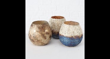 Windlicht - 3 set - Gelakt glas - Veelkleur - Handmade - 11cm