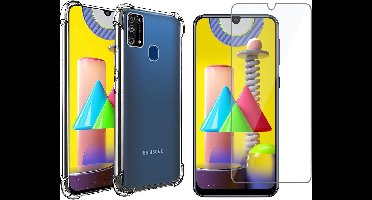 Hoesje geschikt voor Samsung Galaxy M31 - Anti Shock Proof Siliconen Back Cover Case Hoes Transparant - Tempered Glass Screenprotector