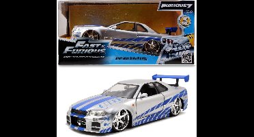 Jada Toys - Fast & Furious 2002 Brians Nissan Skyline GT-R - Zilver - Speelgoedvoertuig