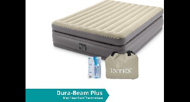 Intex luchtbed Prime Comfort - 2 persoons - 152 x 203 x 51 cm - grijs / beige - met ingebouwde pomp (incl. Reparatiekit)