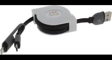 Q-Link kabelroller USB/iphone/micro 1m zwart