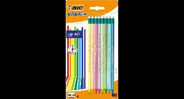 BIC potloden met gum - set van 8 stuks - kleurrijke grafiet potloden.