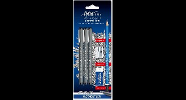 STAEDTLER - Artist Series - pigment liner - PROMO set met 3 stuks + gom, slijper en potlood GRATIS