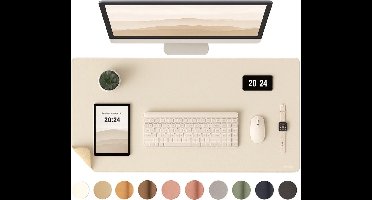 Sounix Dubbelzijdige Bureau Onderlegger - Bureaumat Kunstleer - 90x45 CM - Muismat XXL - onderleggers - Bureau Organizer - Beige
