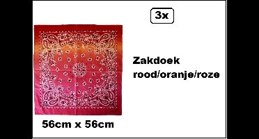3x Boeren zakdoek spectrum rood/oranje/roze 56cm x 56cm - zakdoeken thema feest festival party zomer festival