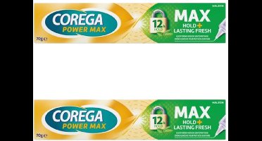 Corega Power Max Hold + Lasting Fresh – 2 × 70 g – Kleefcrème voor Gebitsprothese