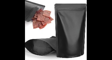 100 stuks Mat Zwarte Stazakken – Stand Up Pouches – Professionele PE Stazakken 200×120×70 mm | Food-Grade PE | Heatseal Verpakking