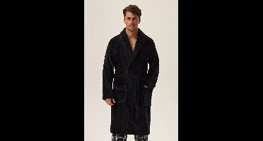 Badjas - Klassieke herenbadjas - Zwart - Zachte stof - comfortabel - Lange badjas - Heren badjas - Maat XXL - Heren badjas - Henderson