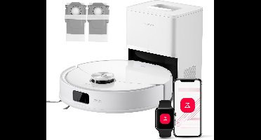 Roborock Q10 S5+ Robotstofzuiger en Dweil met Zelflediging– Zuigkracht van 10000 Pa–Vibrerende dweilpads– Handsfree Reinigen tot 7 Weken– Dubbel Anti-klitontwerp– Automatisch dweilen– Obstakelvermijding–Wit– S8 Plus Upgrade–2 stofzakken