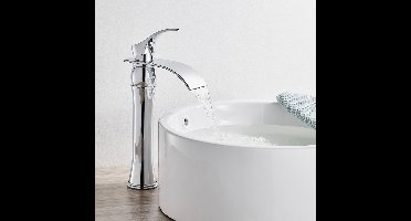 Auralum max Wastafelkraan - Watervalkraan Design - Badkamerkraan - Hoge uitloop - RVS - Mengkraan - Warm en koud - Waterbesparend - Chroom