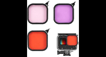 MOJOGEAR Duikfilters voor MOJOGEAR Waterdichte behuizing voor GoPro Hero 13 - 3-Pack voor Kleurcorrectie - Voor Blauw, Groen en Ondiep Water - Optisch Glas - Rood / Magenta / Roze