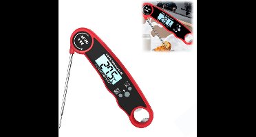 Voedselthermometer - Vleesthermometer - Keukenthermometer - RVS - Waterdicht - Opvouwbaar - Snelle en nauwkeurige thermometer - voor keuken, barbecue en bakken - Meet 50–300 °C - Rood