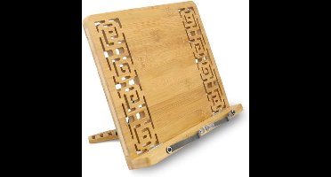 Bamboe Boekenstandaard met 5 Verstelbare Hoogtes - Groot Formaat 39x38 cm - Kookboekhouder met Steunbeugels - Opvouwbare Leessteun voor Boeken, Muzieknotities, Tablet en iPad
