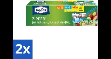 Toppits – Zipper Multifunctionele Zakken – 1 Liter – 12 Zakjes - Voordeelverpakking - 2 stuks