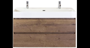 Maxx XL Badmeubelset 120 cm - Tabacco - Wastafel Kube Enkel 2 Kraangaten