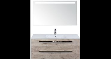 Seville Badmeubelset 120 cm - 2 Laden Craft Oak - Wastafel Enjoy Enkel met Sence Spiegel